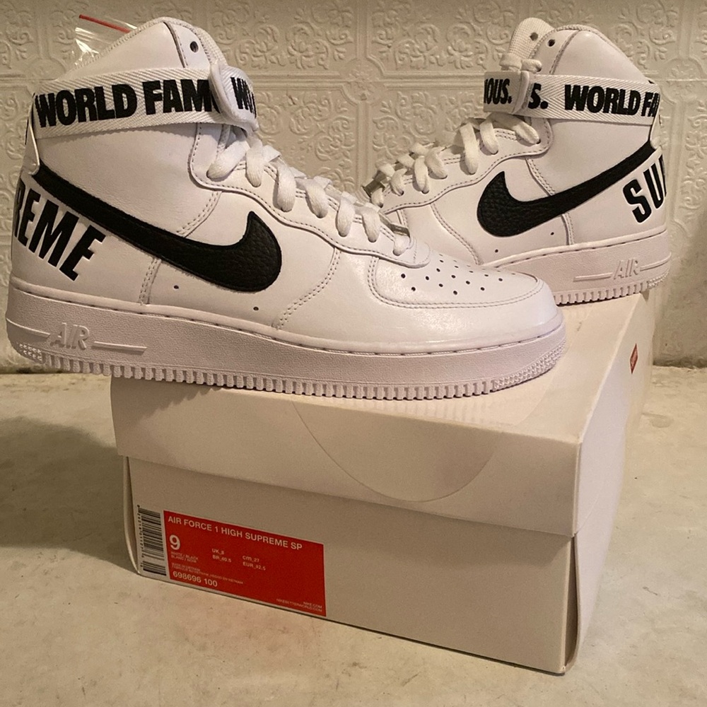 Brand new never worn white supreme Air Force ones